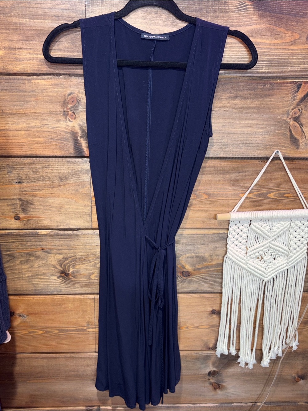 Brandy Melville Navy Wrap-Style Short Sleeve Dress - Picture 2 of 8